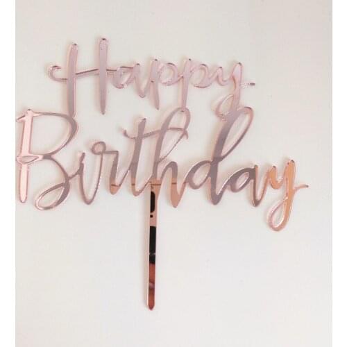 5pcs happy birthday acrylic rose gold cake topper birthday party cake decoration