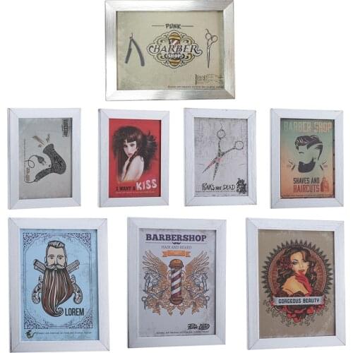 7Pcs/Set Art Decor Barber Shop Wall Art Fashion Hair Cut Scissors Framed Pictures Prints Wall Art Home Decoration