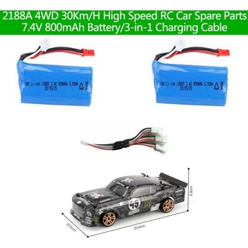 2188A 30KM/H 4WD Drift Racing RC Car Spare Parts 7.4V 800mAh Battery/3-In-1 Charging Line For 2188A Remote Control Car Model Toy