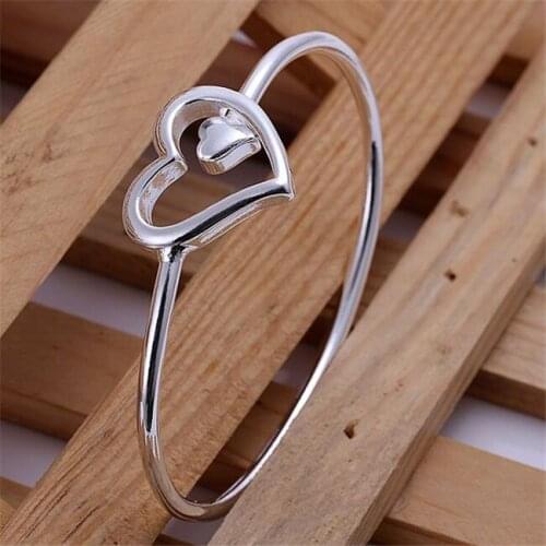B018 Fashion Silver Color Charm Bangle Cuff Bracelet Bangles For Women Jewelry Gift Bangles Big And Small Heart Bracelets