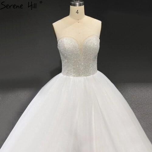 White O-Neck Sexy Ball Gowns Wedding Dresses 2021 Sleeveless Beading Simple Bride Dress HA2379 Custom Made