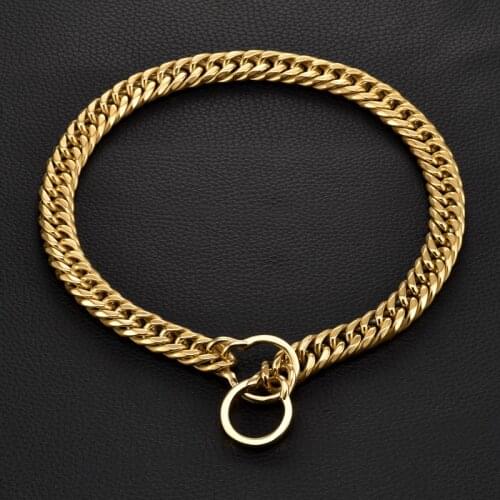 16mm P Chain Pet Dog Collar Necklace Stainless Steel Gold Chain Small Middle Large Dog Collar for French Bulldog Pitbull