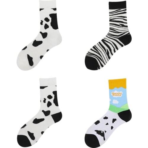 Stockings zebra cartoon cow socks fashion street black and white socks lingerie underwear women miniso meias feminino hipster