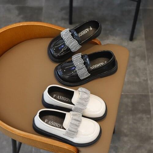 Childrens Leather Shoes Autumn Fashion Party Princess Shoes For Little Girls Rhinestone Thick Bottom Super Soft School Shoes