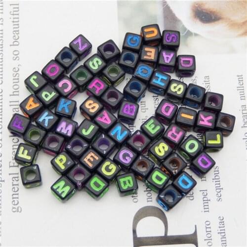Julie Wang 200pcs 6mm Acrylic Black Cube Letters Beads Random Mixed Alphabet Spacer Bead Bracelet Jewelry Making Accessory