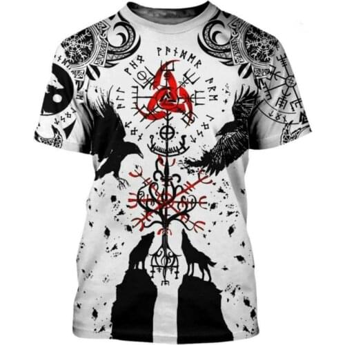 Viking print T-shirt mens short-sleeved Harajuku shirt summer streetwear unisex 2021 new