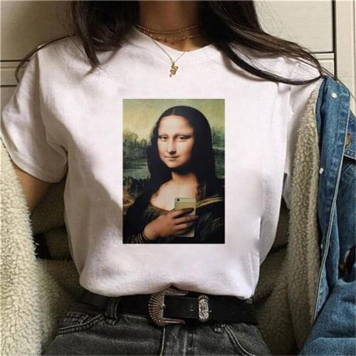 Women summer spoof Mona Lisa Printing T-Shirts Casual Short Sleeves Tops Female streetclothing aesthetics funny Tshirts