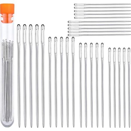 KAOBUY 30PCS Large Eye Stitching Needles - 6Sizes Stitching Needles, Big Eye Hand Sewing Needles In Needle Storage Tube