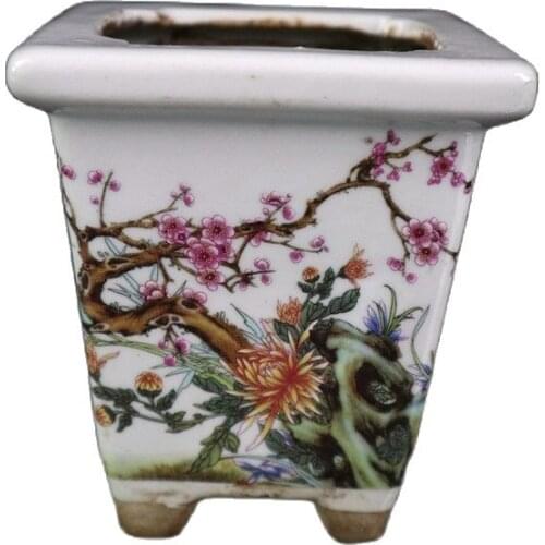Chinese Old Porcelain Pastel Flower Pattern Square Flowerpot