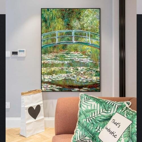 Claude Monet Bridge Over a Pond of Water Lilies Wall Art Canvas Paintings Impressionist Water Lilies Art Prints Home Decoration