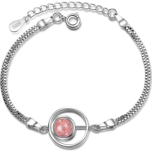 Strawberry Crystal 925 Sterling Silver Temperament Creative Female Sweet Trendy Double Layer Chain Circle Bracelets Pulseiras