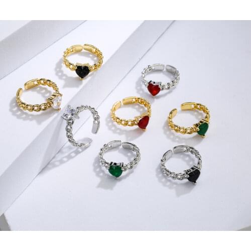 HECHENG,Love Heart Ring,Green Red Color Stone Zircon Jewelry,Vintage Style Gift For Women,Wholesale