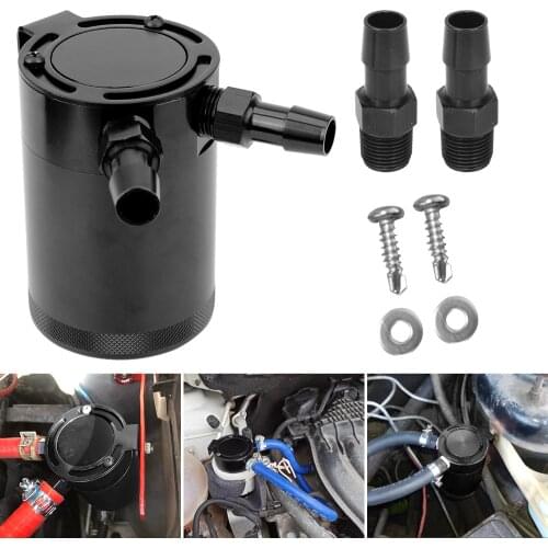 Compact Baffled 2-Port Oil Catch Can Fuel Tank Car Parts Aluminum Baffled Oil Tank Universal Reservoir Tank