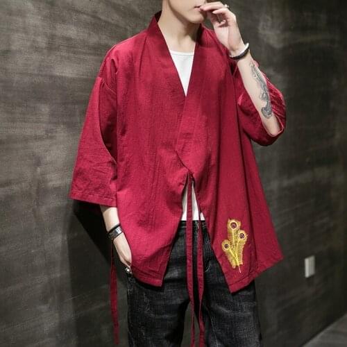 2021 Summer Chinese Style Linen Jacket Hanfu Men Costume Suit Loose Plus Size Cotton Linen Retro Style Tang Suit Robe Male 31184