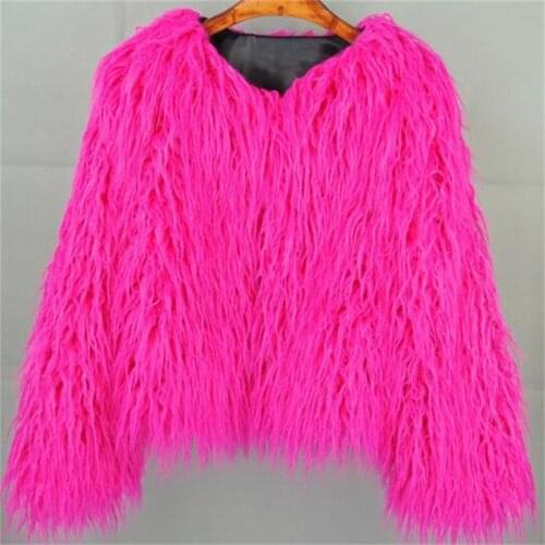 Fur Furry Coat Pink White Womens Lamb Wool Faux Fur Coat Female Shaggy Sheepskin Coats Winter Artificial Fur Jacket Fluffy Warm
