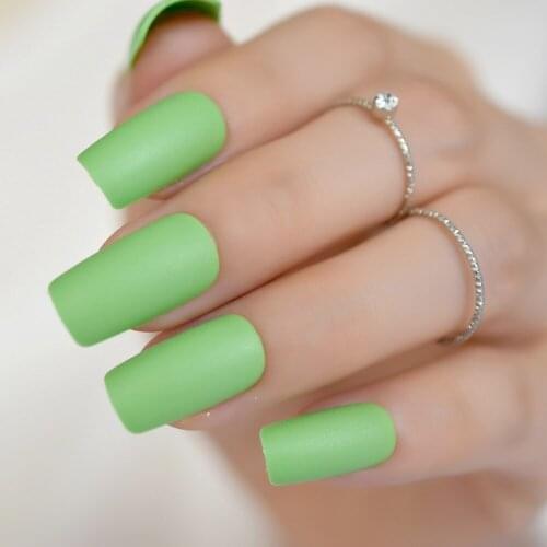 Fashion Long Flat Acrylic Nails Green False Nails Tip DIY Nail Art Manicure Salon Product Press On Nail 24Pcs 263M