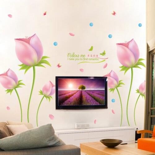 Pink tulip flowers wall sticker Vinyl DIY butterfly petal wall decals For Living room TV sofa background wall home decor sticker