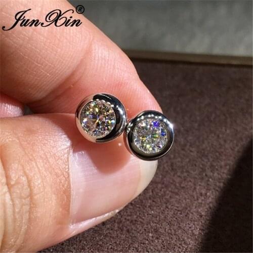 Delicate Small Round Earrings For Women Men White Gold Rose Gold Color White Crystal Wedding Ear Stud Earrings Zircon Jewelry Cz