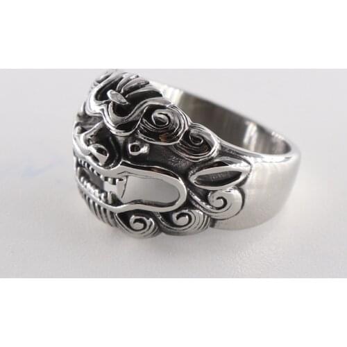 New Arrival top quality chinese ancient animal kylin Titanium steel material Mens lucky animal rings size 7-12