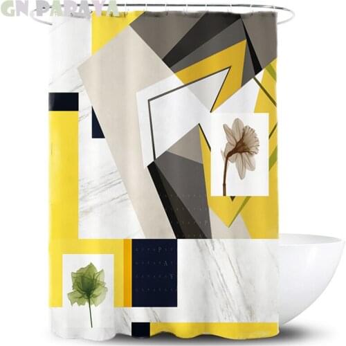 Personality Geometric stripe Bath Curtains Waterproof Polyester Fabric yellow Shower Curtains Screen with Hooks Accessories