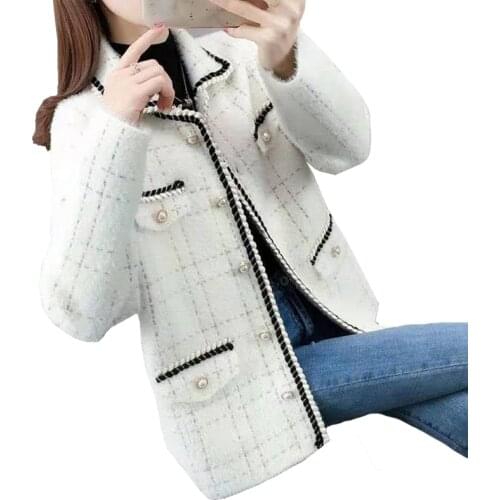 2021 Autumn Winter Womens Coats Cardigan Female New Korean Mink Velvet Jacket Retro Short Loose Plaid Coat Warm Lady Outerwear