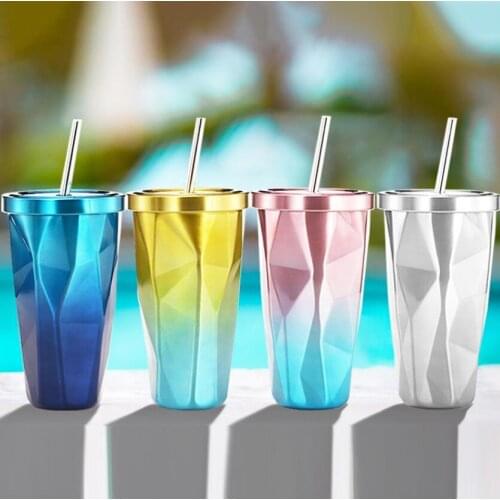 480ml Mug Water Bottle With Straw Stainless Steel Portable Outdoor Camp Leak-proof Sport Travel Camping Family