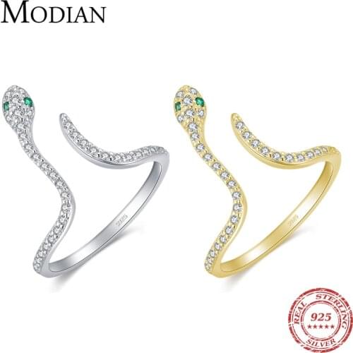 Modian Adjustable Snake Ring 925 Sterling Silver Trendy Clear CZ Dazzling Open Size Female Finger Ring for Women Party Jewelry