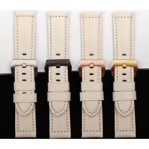 22mm 24mm Beige watch band Genuine leather Watchband replacement For Panerai Strap with pin steel buckle tools free