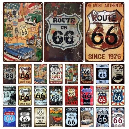 Route 66 Metal Retro Sign Vintage Plaque Motorcycle Tin Sign Wall Poster Home Decor Garage Bar Metal Plate Crafts Iron Painting