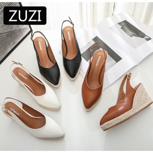 ZUZI High Heel Wedge Shoes 2021 Newest Breathable Women Sandals Female Pointed Toe Slippers High-heeled Espadrilles Straw