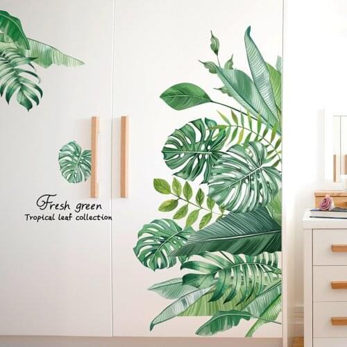 [shijuekongjian] Green Plant Leaves Wall Stickers DIY Tree Leaf Mural Decals for Living Room Kitchen House Door Decoration