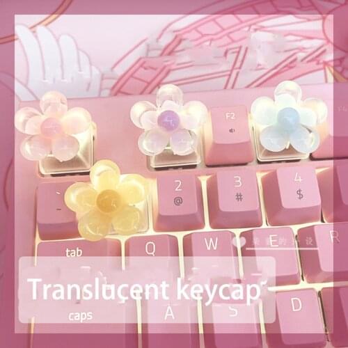 1PC For Mechanical Keyboard Keycap Pink Transparent Personality Keycap Flower Transparent Jelly Cute Keycap