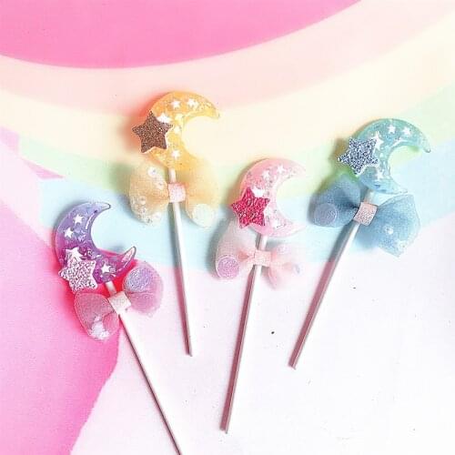 Resin Moon Stars Cake Topper Raindrop Birthday Dessert Decoration Bow Cake Topper for Childrens Day Party Cake Decorations