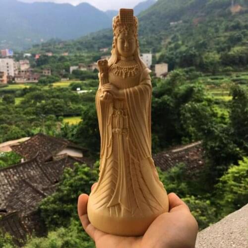 XS132-20CM Hand Carved Cypress Wood Carving Figurine Buddha Statue Home Decor -Mazu Sculpture Folk Crafts