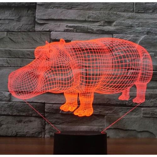 3D LED Night Light Dynamic Rhinoceros Hippo with 7 Colors Light for Home Decoration Lamp Amazing Visualization Optical