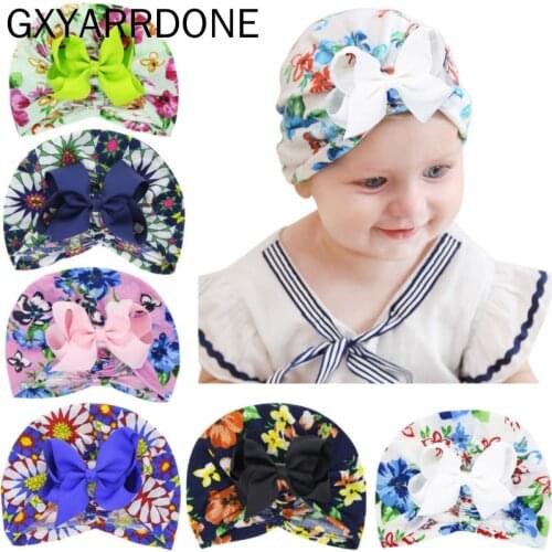 Baby Girls Flower Fabric Pleated Hat Baby Kids Ribbon Bowknot Headbands Newborn Headwraps Turban Children Hair Accessories 2020