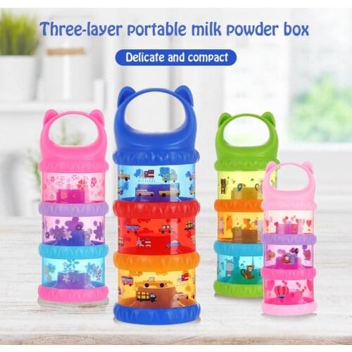 3 layer Grid Printing Baby Food Storage Box Essential Cereal Cartoon Milk Powder Boxes Toddle Kids Formula Milk Container