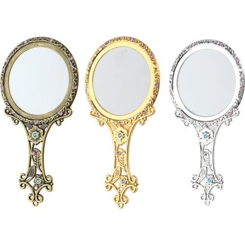 Vintage Makeup Mirror Portable Handheld Vanity Table Compact Mirrors for Salon Home Travel Hotel Use ( Ellipse Shaped )