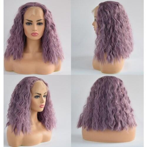 Yomagic Curly Lace Front Wigs with Natural Hairline Purple Synthetic Hair Wigs Heat Resistant Fiber Hair Guless Lace Wigs
