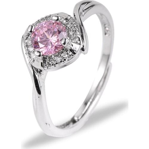 Women Fashion Cubic Zirconia Rings 2020 New Pink Rhinestone Silver Plated Adjustable Engagement Wedding Party Ring Jewelry Gift