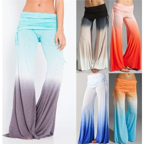 Ladies Fashion Loose Lace Casual Wide Leg Trousers Yoga Fitness Training Solid Color Patchwork Trousers Sports Pants