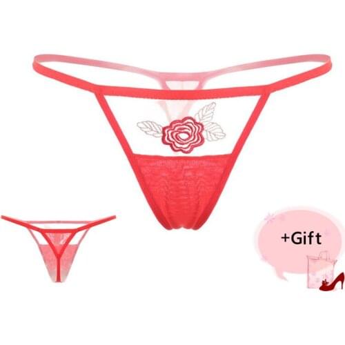 Women Sexy Lace Embroidery flowers Breathable Panties Transparent G-String Temptation Thong Panties For Women Erotic Panties