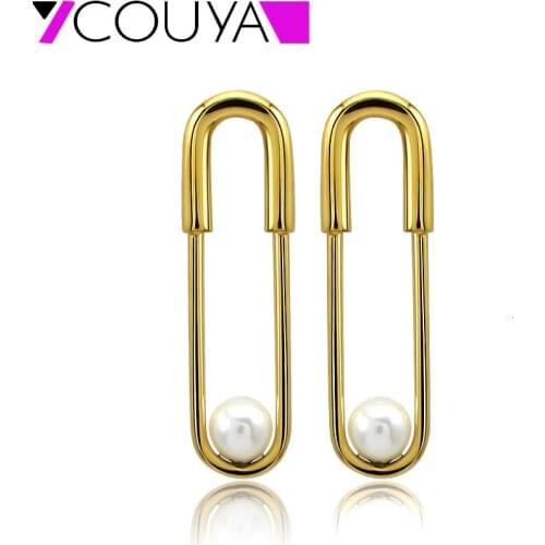Paper Earrings Stud with Pearl Gold Silver color Stainless steel earrings for women boucle d'oreille femme 2019