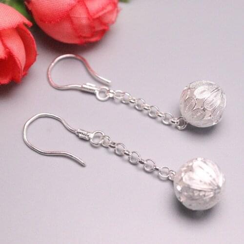 New Arrival S925 Sterling Silver Earrings Women Luck Hollow Ball Dangle Earrings 46x12mm