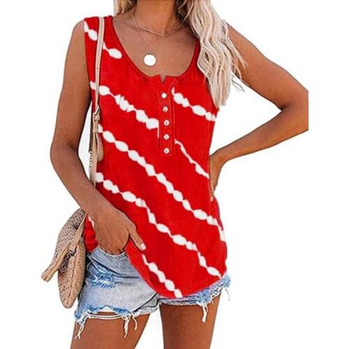 Female Leisure Striped Printed Fashion Round Neck Loose Summer Tops Fashion Womens Loose Sleeveless Vest Comfortable Clothes
