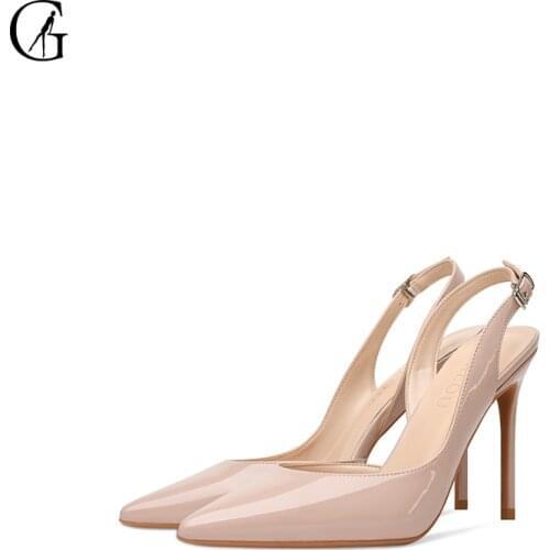 GOXEOU Womens Pumps Patent Leather Slingbacks Pointed Toe High Heels Party Sexy Fashion Office Lady Shoes Size 32-46