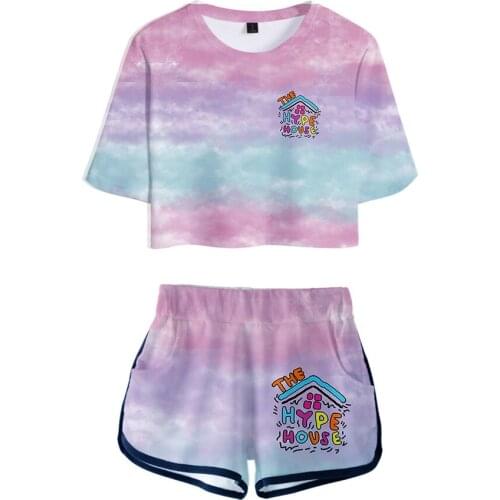 The Hype House 3D Printed Women Two Piece Set Charli D'Amelio Summer Short Sleeve Crop Top+Shorts harajuku Streetwear Clothes