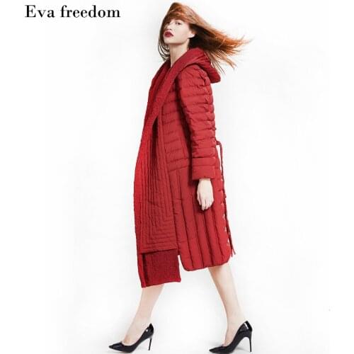 2020 Winter Mid-Length Thick Warm Jacket Ladies Eva Reedom Retro Fashion Long-Sleeved Hooded Ladies Down Jacket