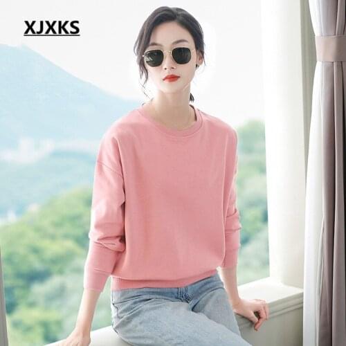 XJXKS Round neck long sleeve women tops 2020 autumn winter new loose plus size comfortable casual women Hoodless sweater