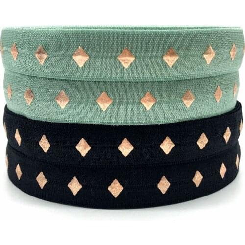 Gold Foil Aztec Rhombus Print Fold Over Elastic Geometric FOE Ribbon for DIY Wedding Party Gift Decoration Accessories 10yards